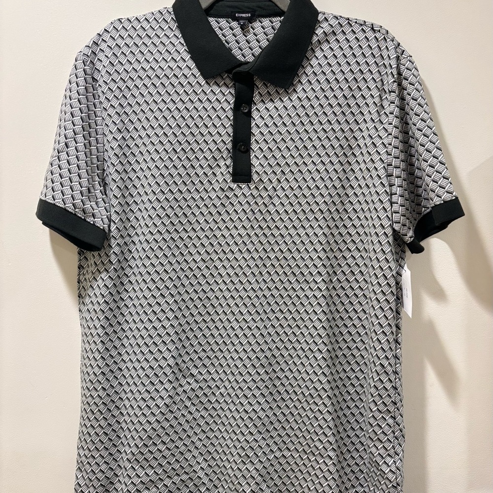 Express Mens Geo Print Polo Style Shirt Medium